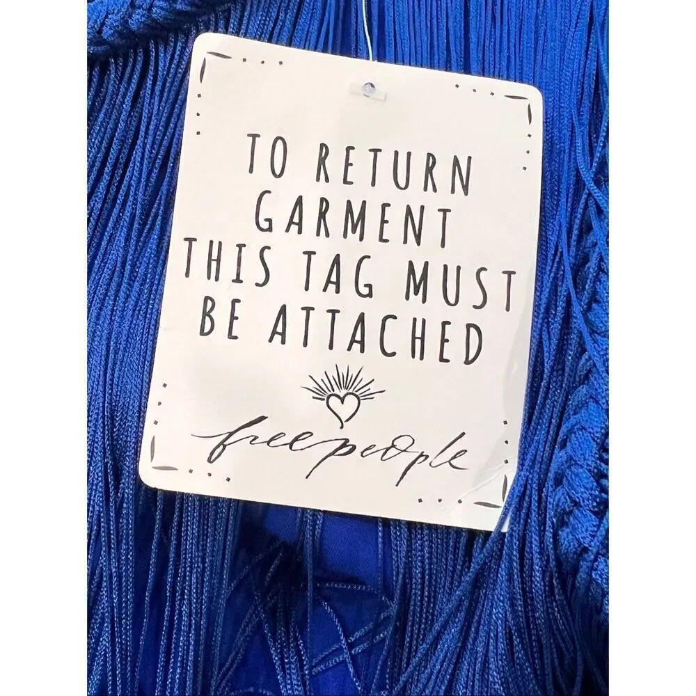 Free People Women's Fringe Element Halter Bodycon Dress Blue Large NWT